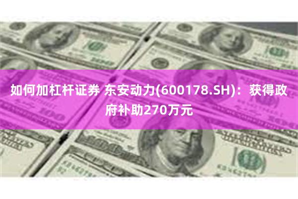 如何加杠杆证券 东安动力(600178.SH)：获得政府补助270万元